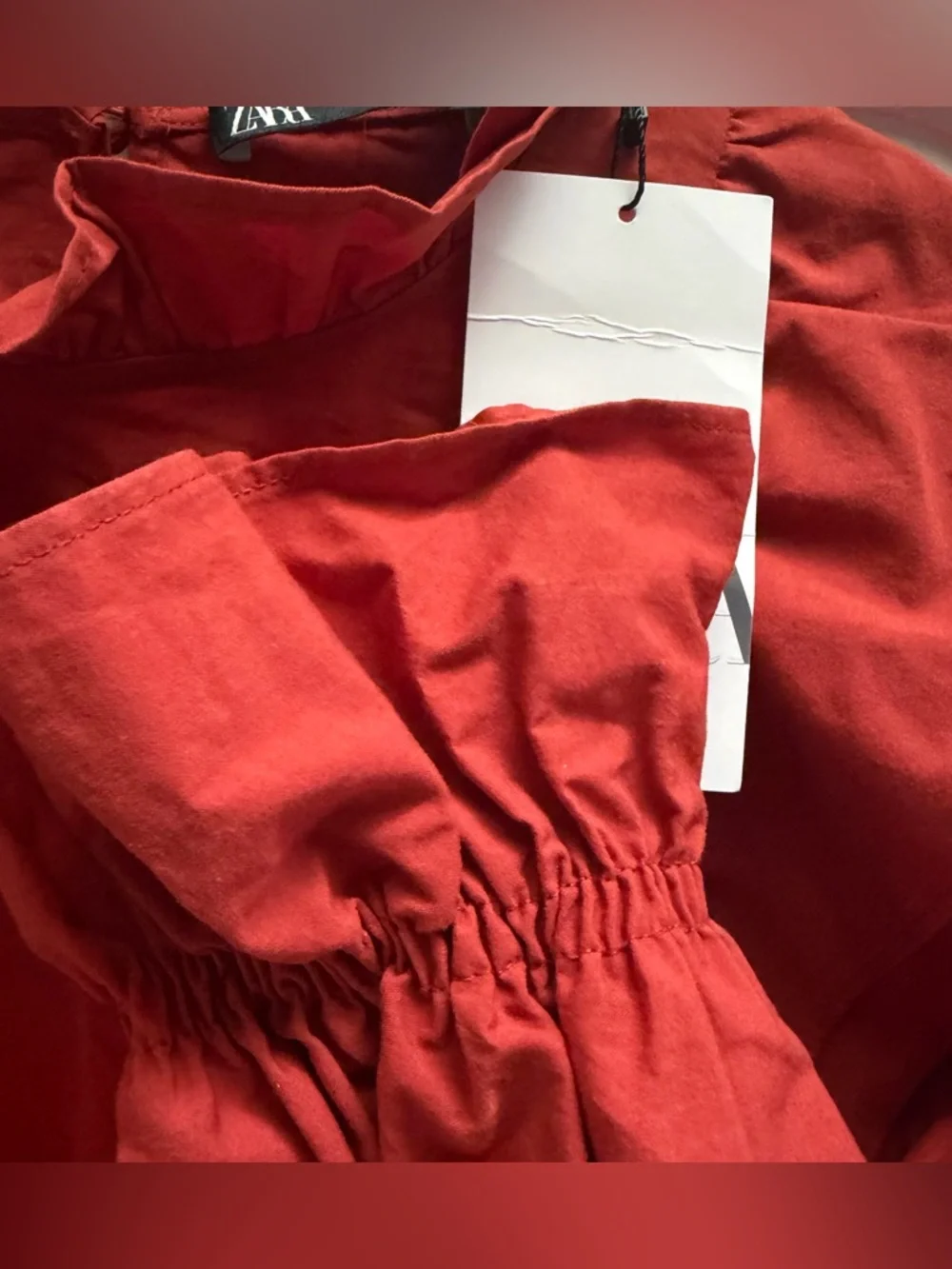 NWT Zara Rust Ruffle-Detail Smocked Crop Top Size S - Picture 6 of 9